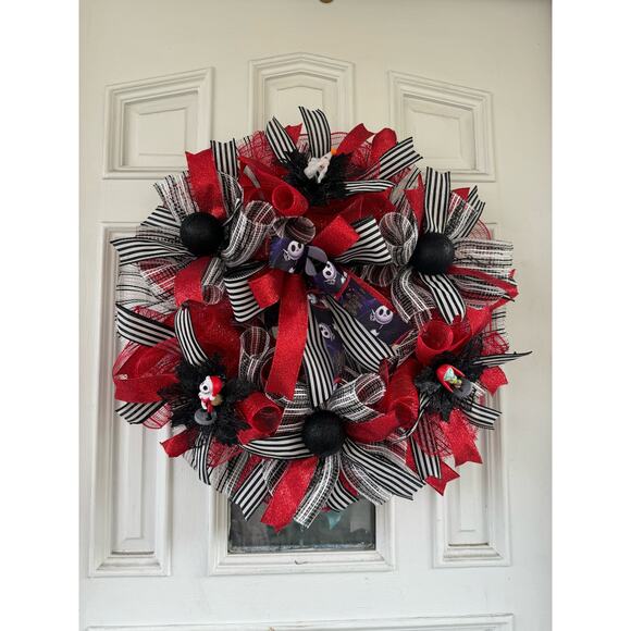 Nightmare Before Christmas Wreath | Jack Skellington Zero Oogie Boogie Halloween - Picture 1 of 12